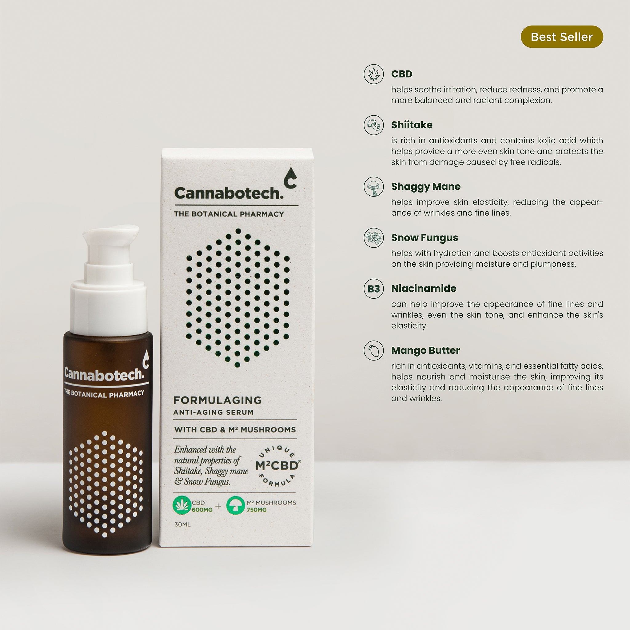 CBD Anti Aging Serum 30ml 600mg Functional Mushrooms – Hydrating Anti-Wrinkle Skin Care