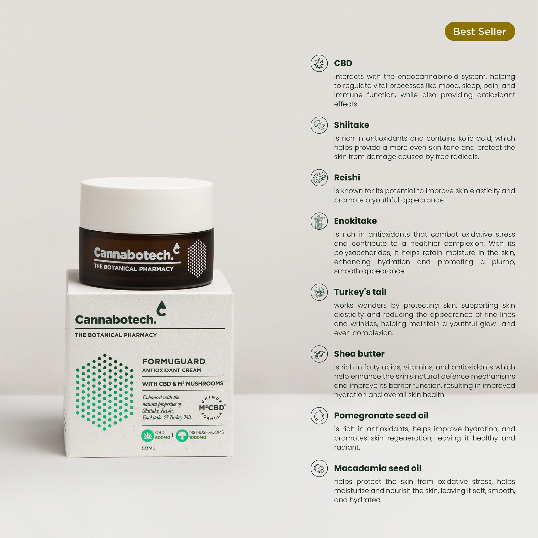 CBD & M2 Mushroom Face Cream by Voyager Antioxidant Moisturiser 50ml