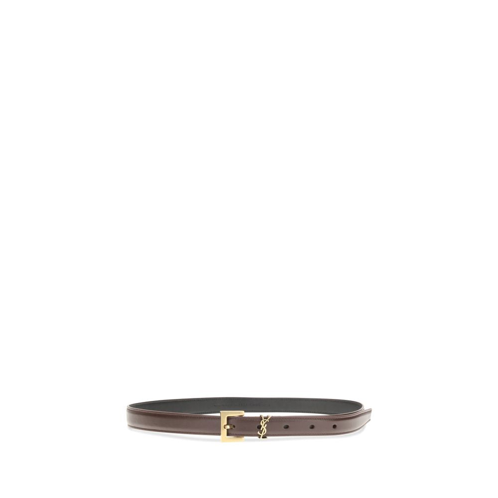 Saint Laurent Cassandre Fine Brown Calf Leather Bos Taurus Thin Belt