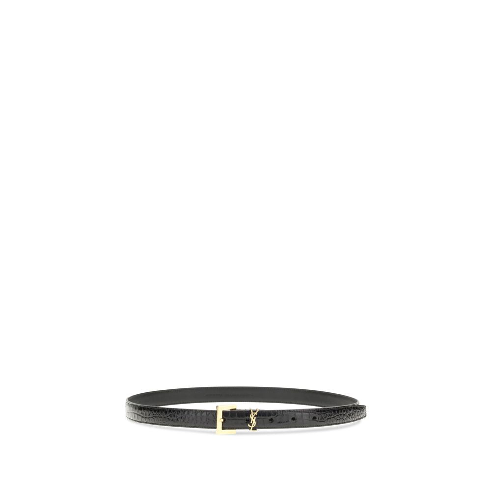 Saint Laurent Cassandre Black Calf Leather Bos Taurus Regular Belt