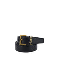 Saint Laurent Monogram Square-Buckle Black Calf Leather Bos Taurus Regular Belt