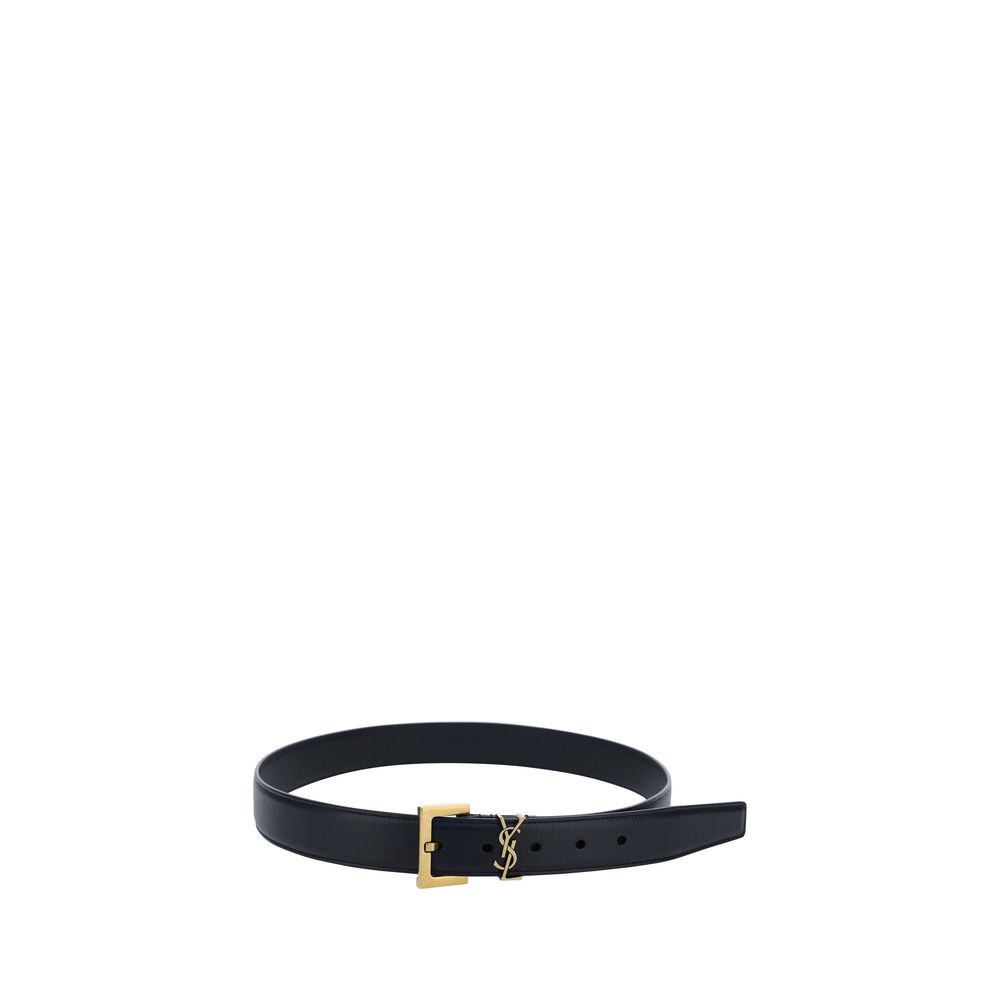 Saint Laurent Monogram Square-Buckle Black Calf Leather Bos Taurus Regular Belt