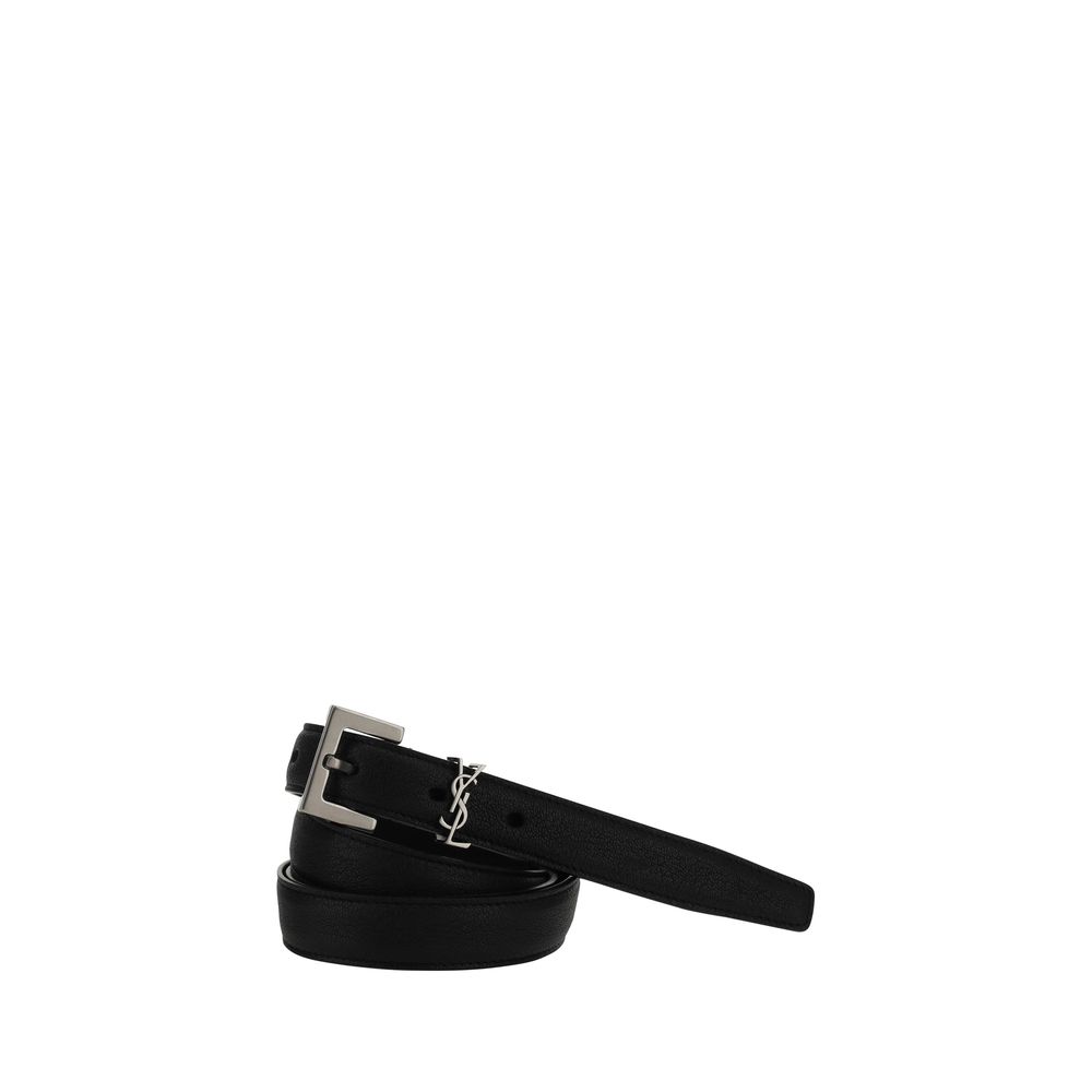 Saint Laurent YSL Black Lamb Ovis Aries Thin Belt