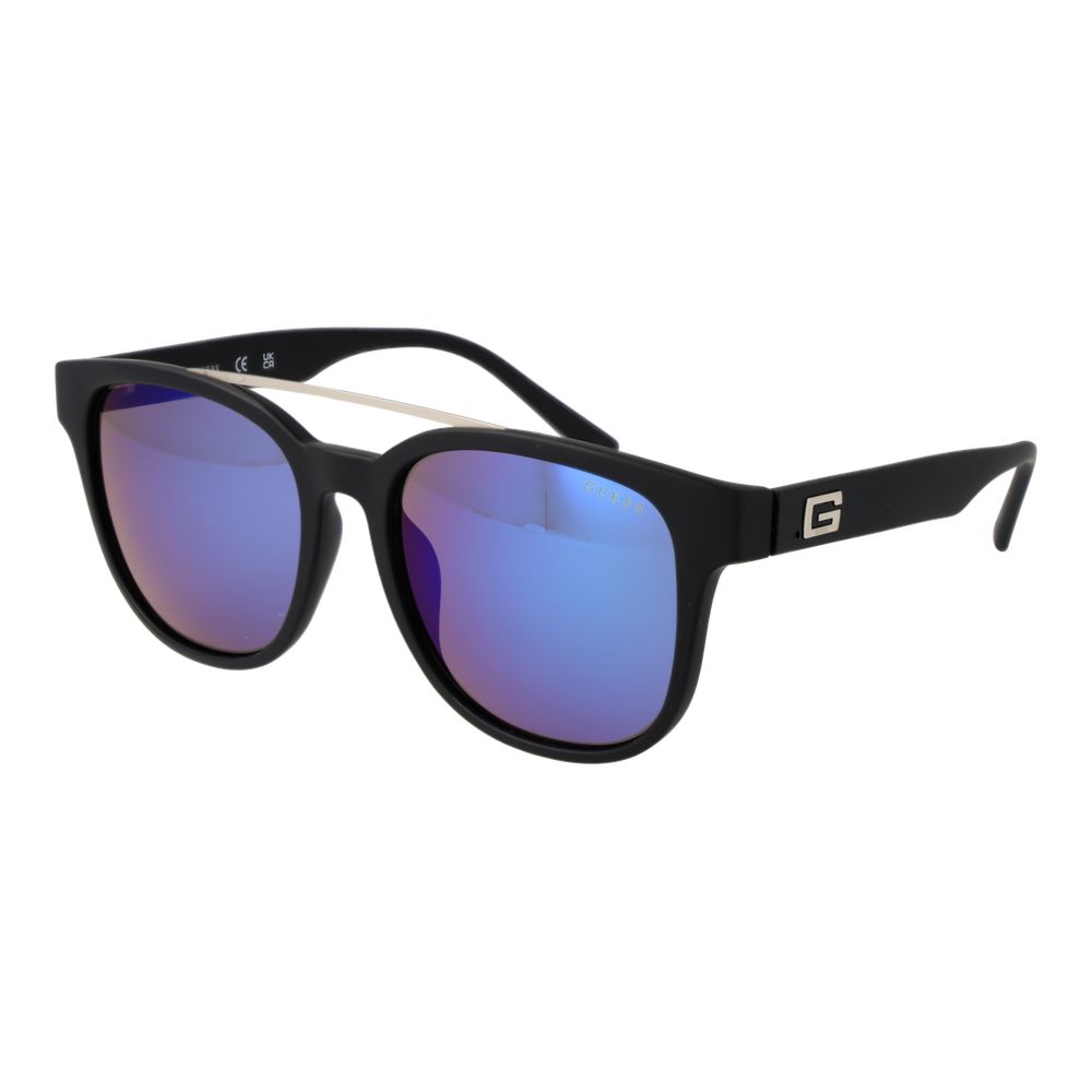 Guess Mens Black Square Sunglasses Blue Lens 56mm UV Filter Cat 3 Case