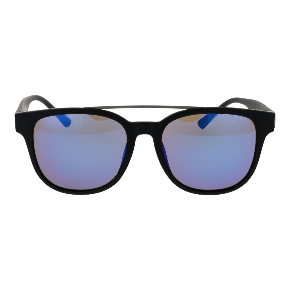Guess Mens Black Square Sunglasses Blue Lens 56mm UV Filter Cat 3 Case