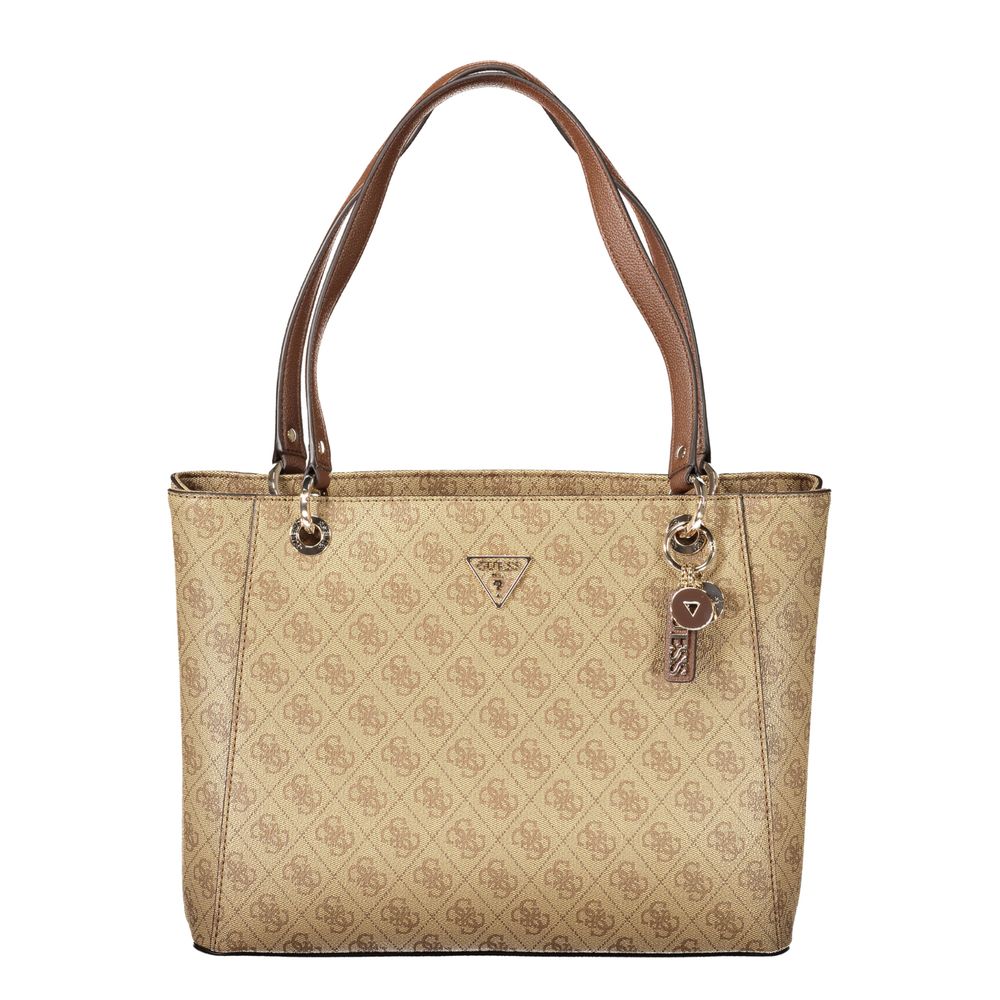 GUESS JEANS Noelle II Women's Beige Polyurethane Tote - Zip, 2 Compartments