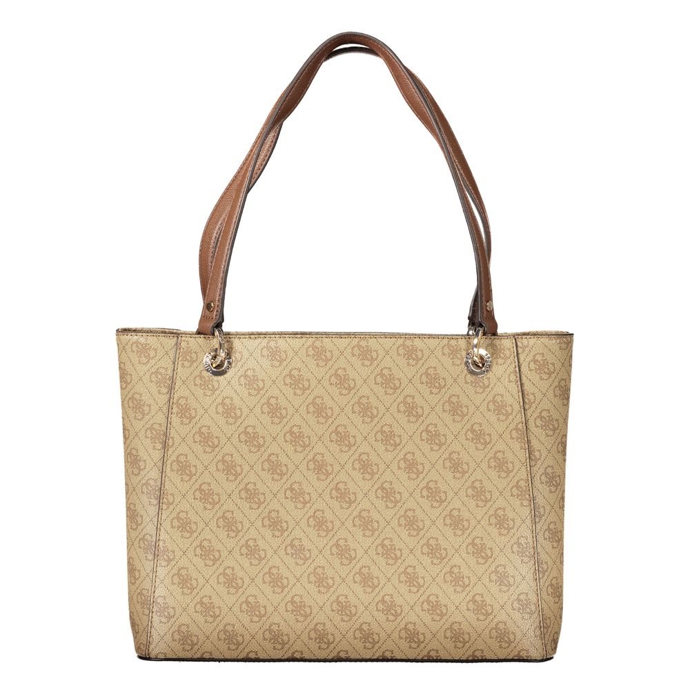 GUESS JEANS Noelle II Women's Beige Polyurethane Tote - Zip, 2 Compartments