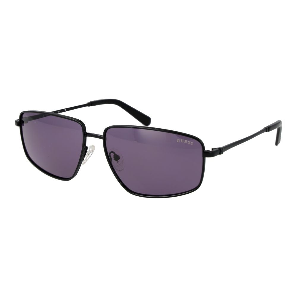 GUESS GU00088 01Y Men's Black Metal Rectangle Sunglasses Purple Lens