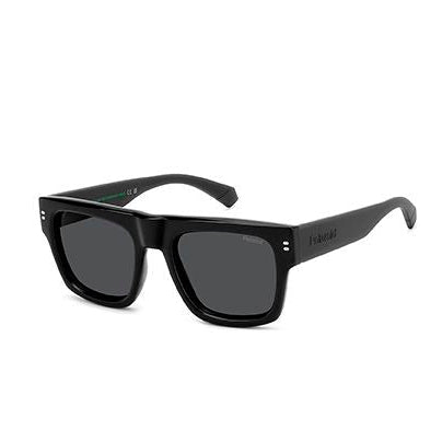 Polaroid Men’s Black Square Polarised Sunglasses Grey Lens 53mm