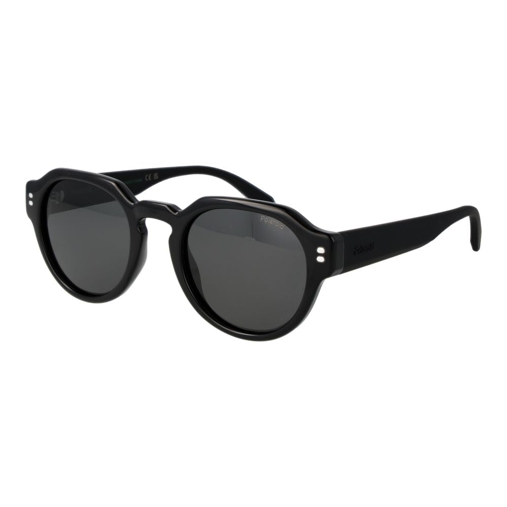 Polaroid Men's Black Round Polarised Sunglasses Grey Lens 50mm