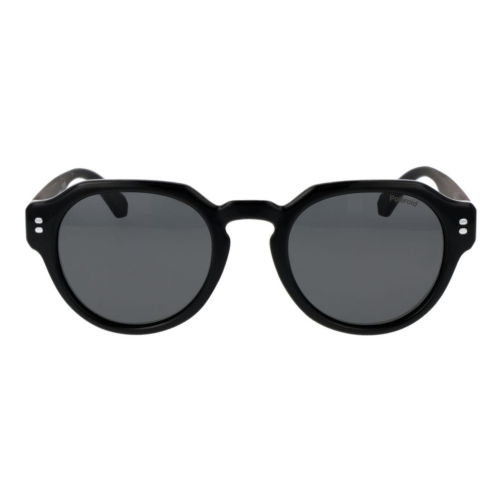 Polaroid Men's Black Round Polarised Sunglasses Grey Lens 50mm
