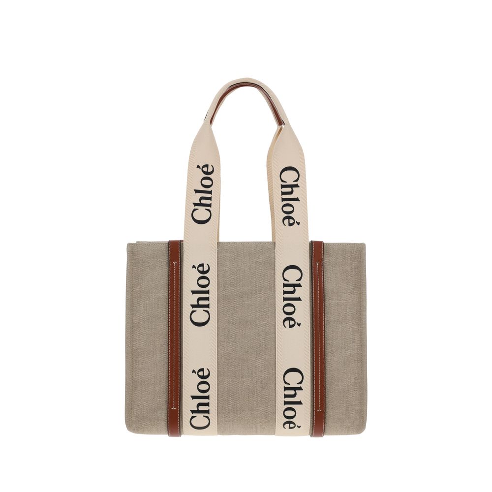 Chloé Linen Handbag 37x26x12 Beige Woody Canvas Shoulder Bag