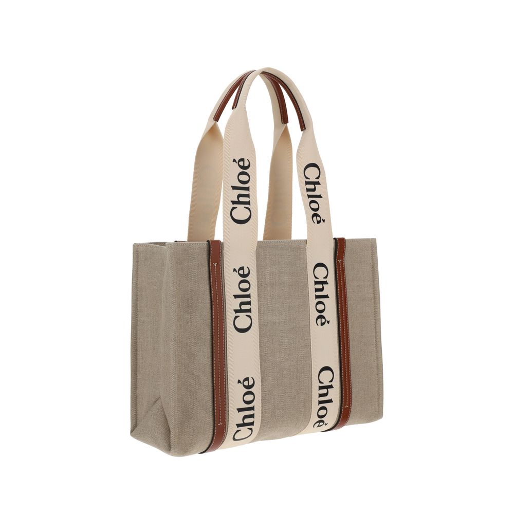 Chloé Linen Handbag 37x26x12 Beige Woody Canvas Shoulder Bag