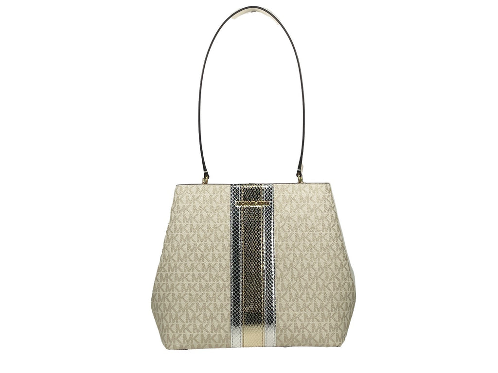 Michael Kors Medium Pratt Bucket Shoulder Bag Pale Gold Leather