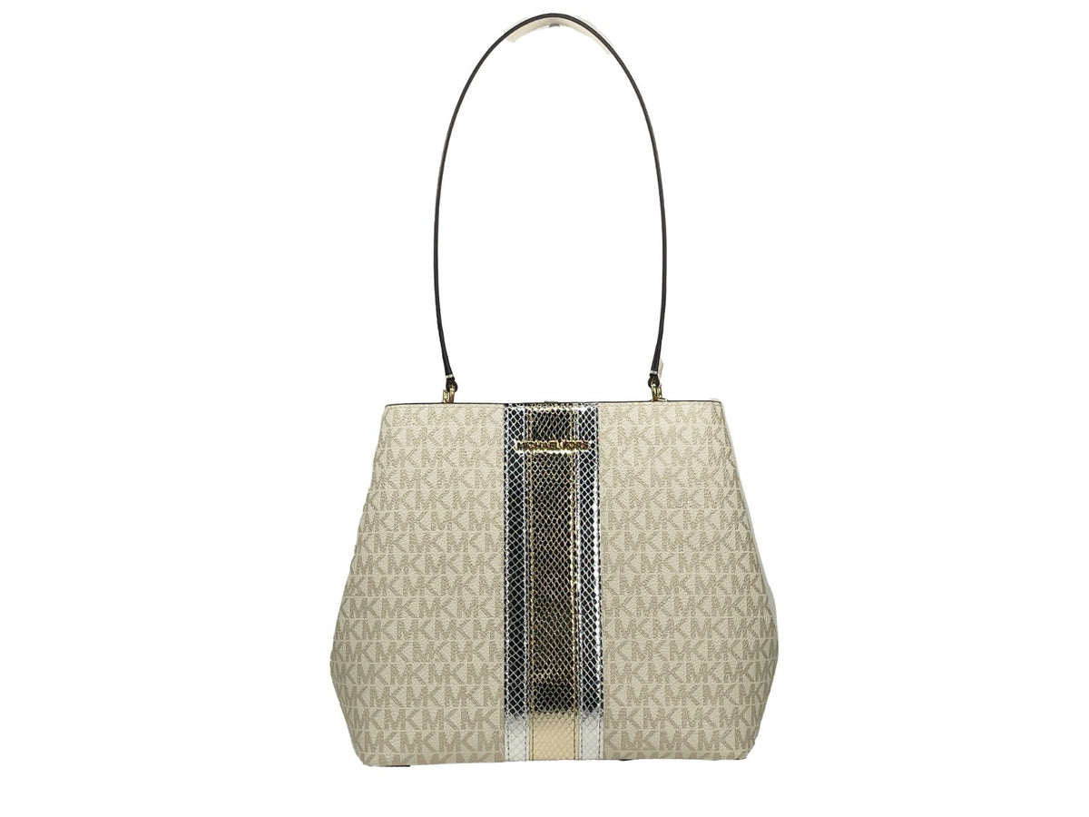 Michael Kors Medium Pratt Bucket Shoulder Bag Pale Gold Leather