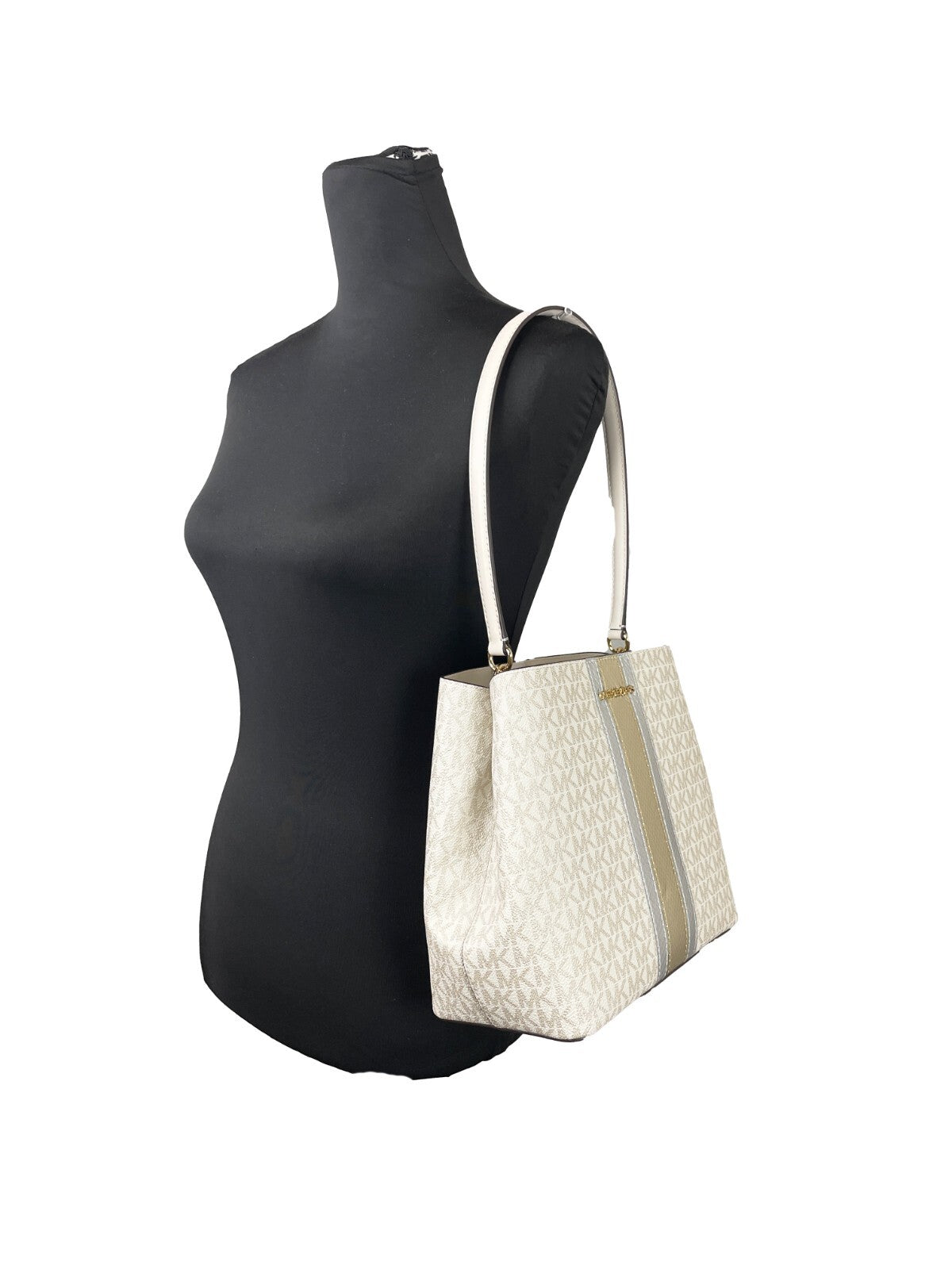 Michael Kors Medium Pratt Bucket Shoulder Bag Pale Gold Leather