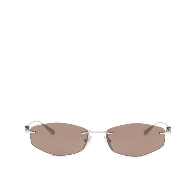 Balenciaga Silver Geometric Oval Metal Sunglasses BB Logo