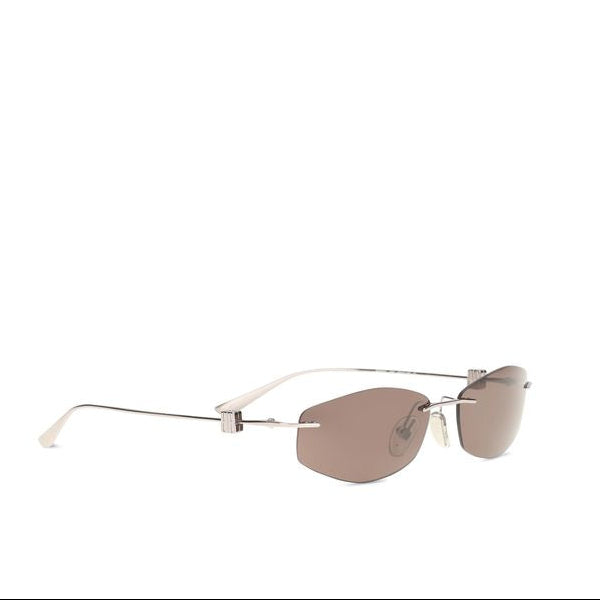 Balenciaga Silver Geometric Oval Metal Sunglasses BB Logo