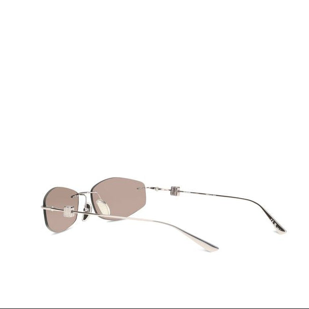 Balenciaga Silver Geometric Oval Metal Sunglasses BB Logo