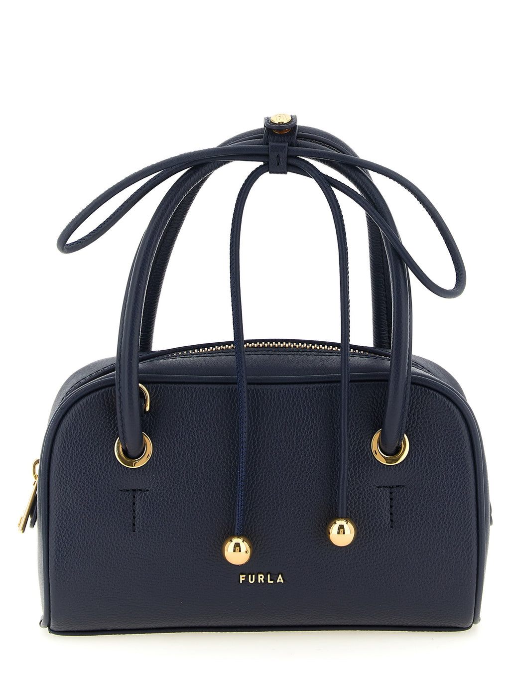 Furla Poppy S Blue Calfskin Handbag Dome Leather Navy