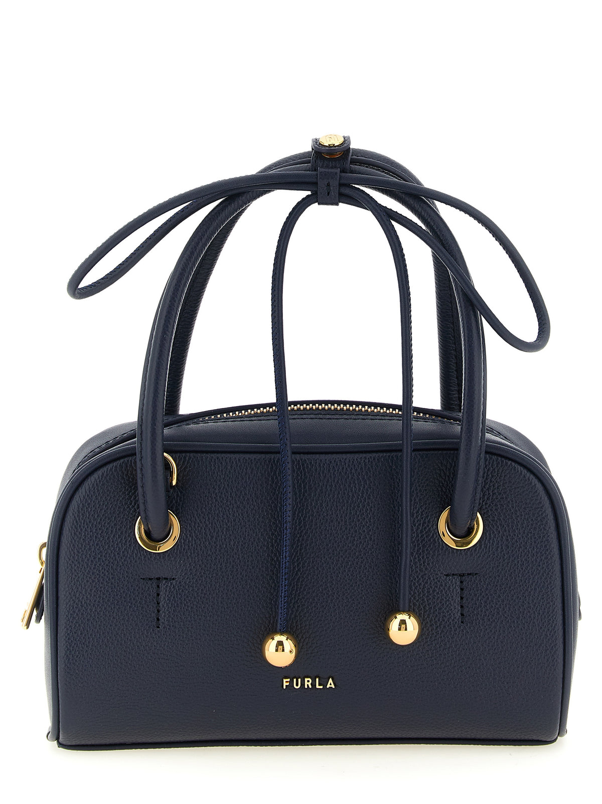Furla Poppy S Blue Calfskin Handbag Dome Leather Navy