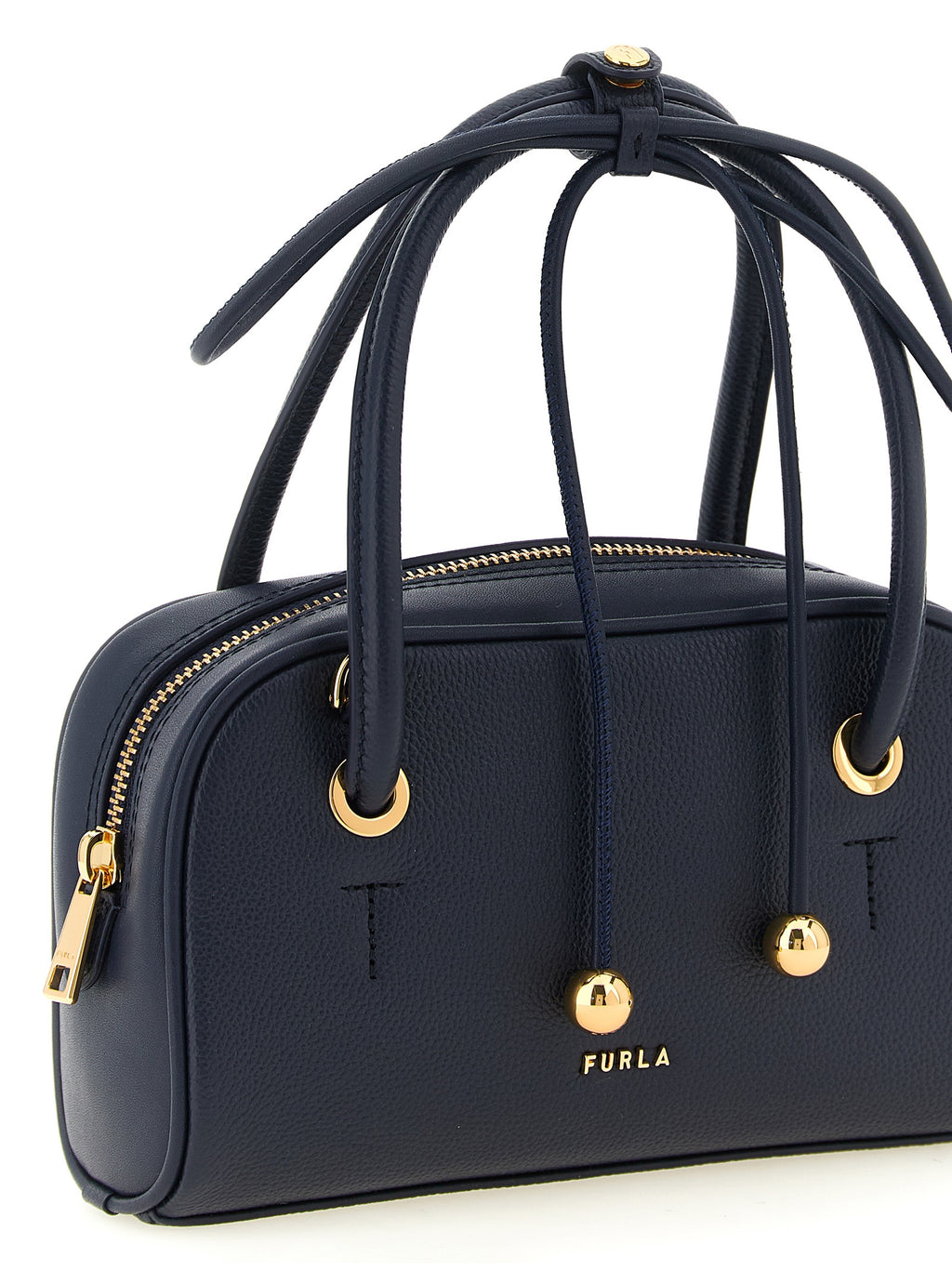 Furla Poppy S Blue Calfskin Handbag Dome Leather Navy