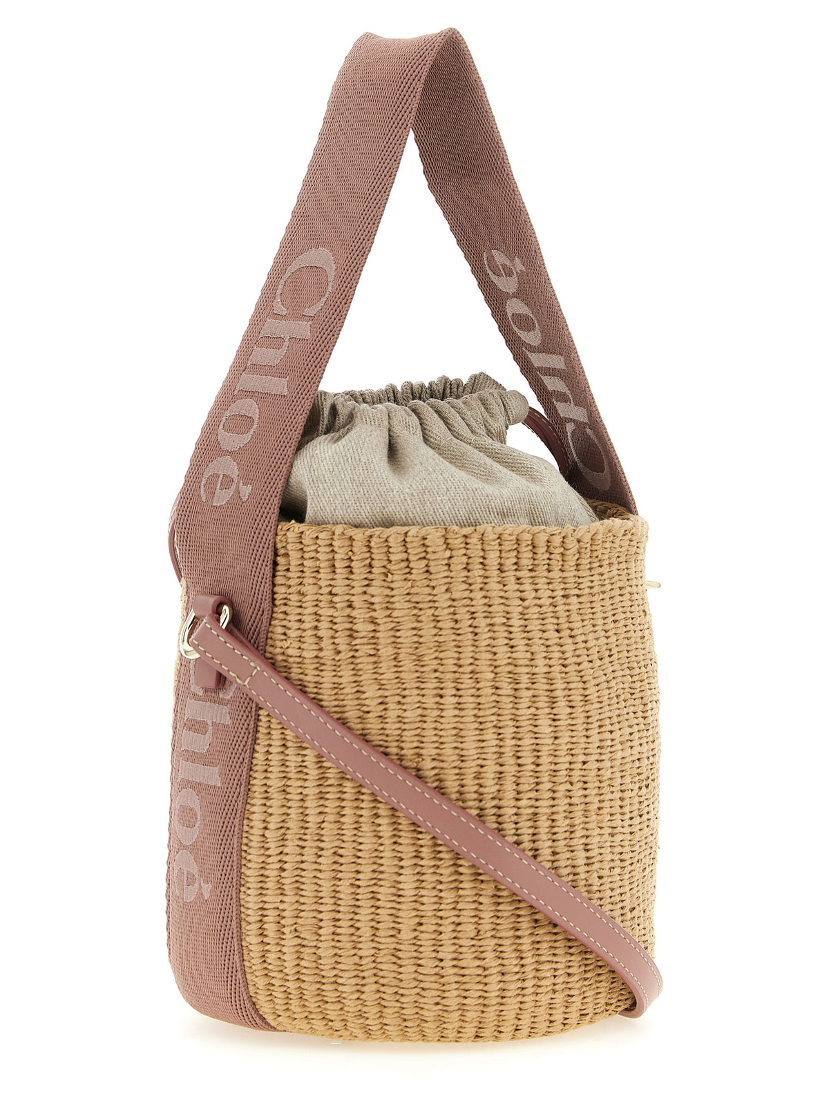 Chloé Small Woody Paper Bucket Bag Beige