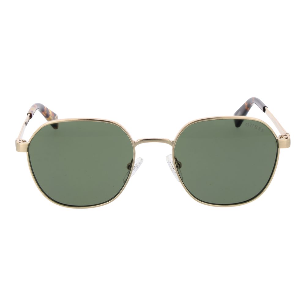 Guess Unisex Gold Metal Green Lens Trapezium Sunglasses with Case