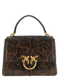PINKO Medium Brown Calfskin Handbag Python Print Gold 'Love Birds' Buckle