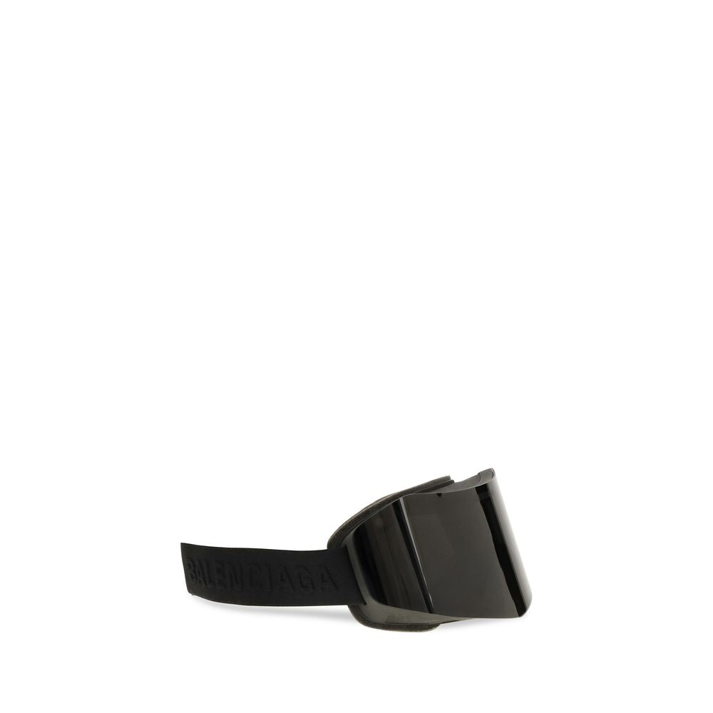 Balenciaga Ski Mask Mirrored Black Sunglasses with Logo Strap