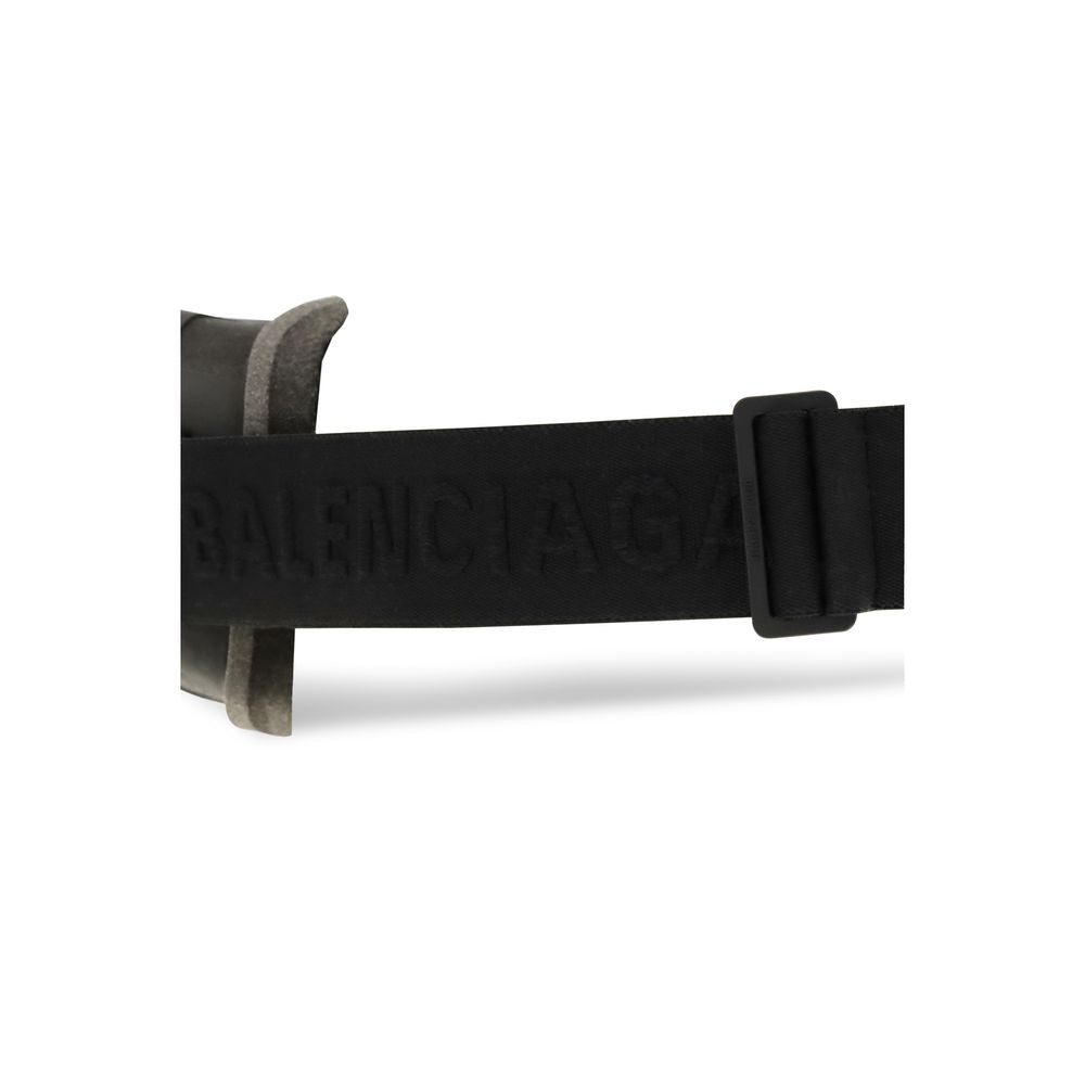 Balenciaga Ski Mask Mirrored Black Sunglasses with Logo Strap