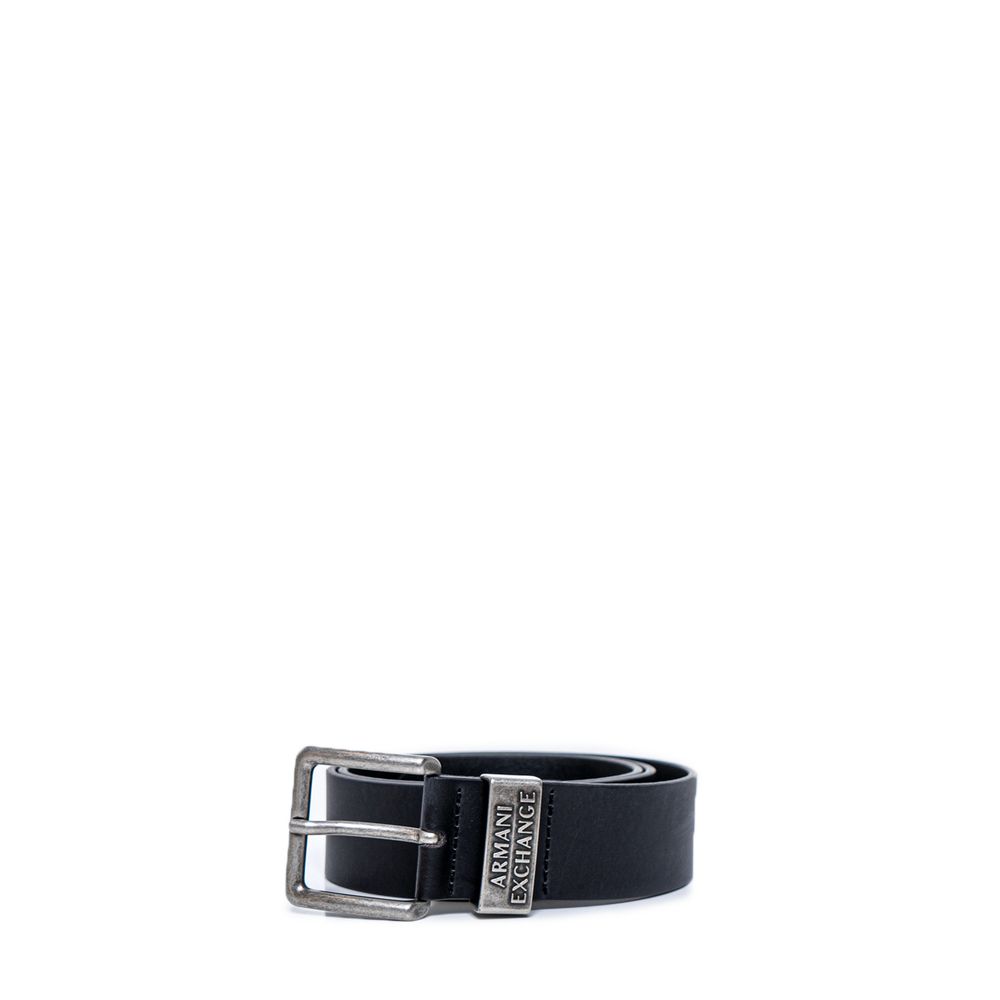 Armani Exchange Bold Buckle Logo Black Leather Regular Belt