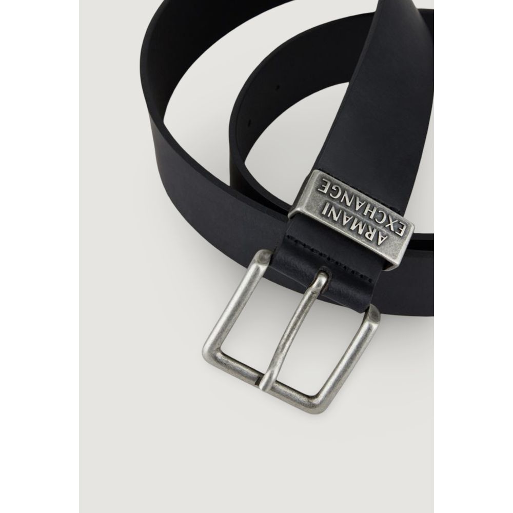 Armani Exchange Bold Buckle Logo Black Leather Regular Belt