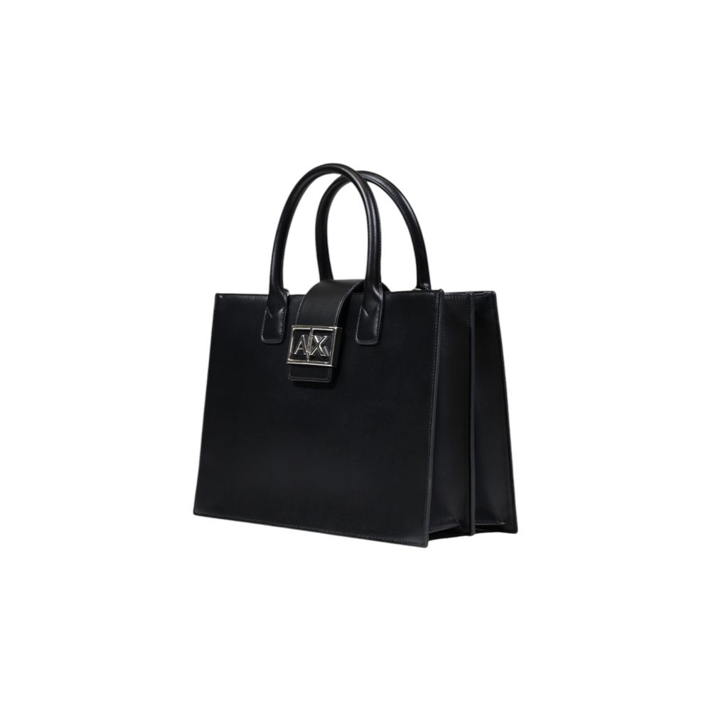 Armani Exchange Medium Black Polyester Handbag with AX Buckle