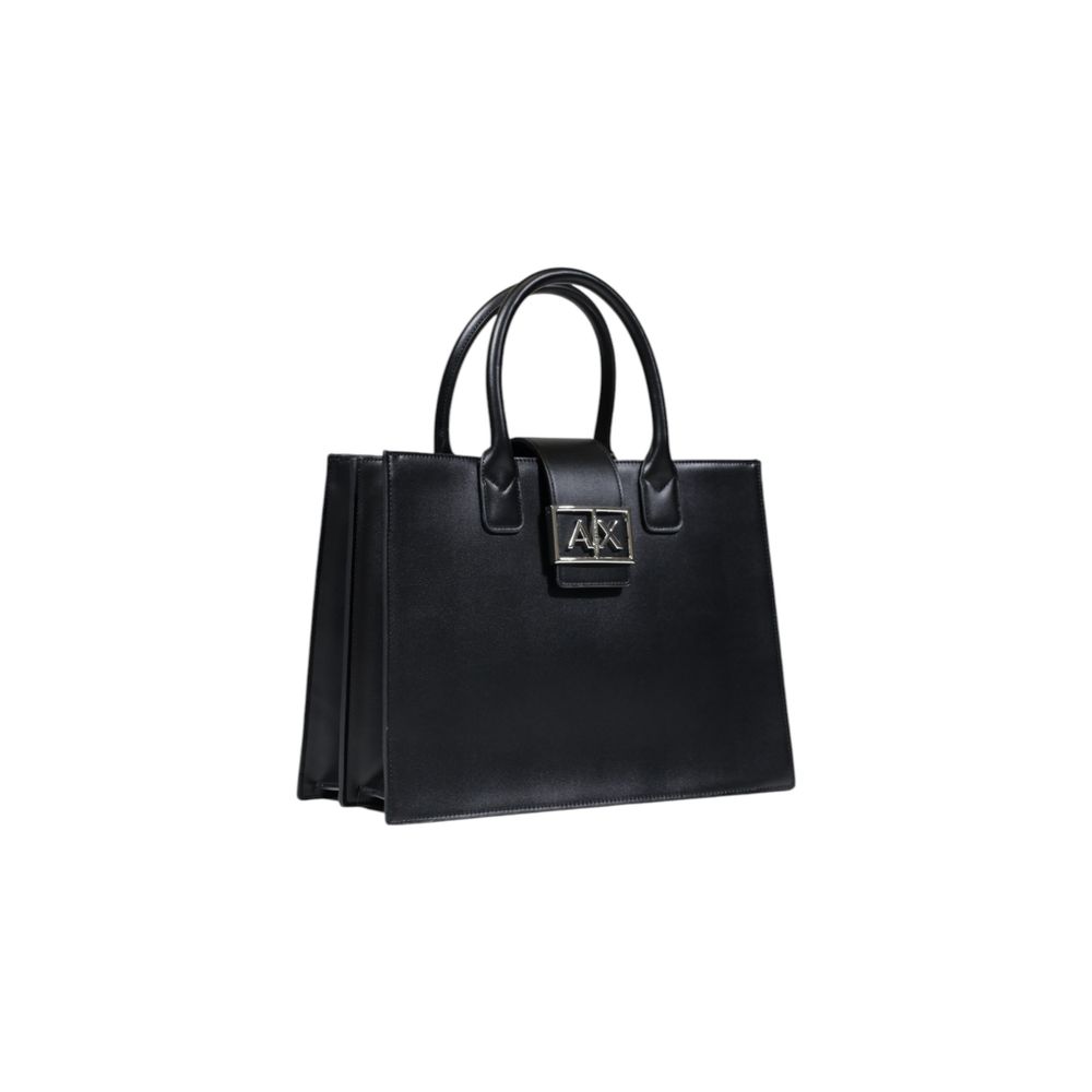 Armani Exchange Medium Black Polyester Handbag with AX Buckle
