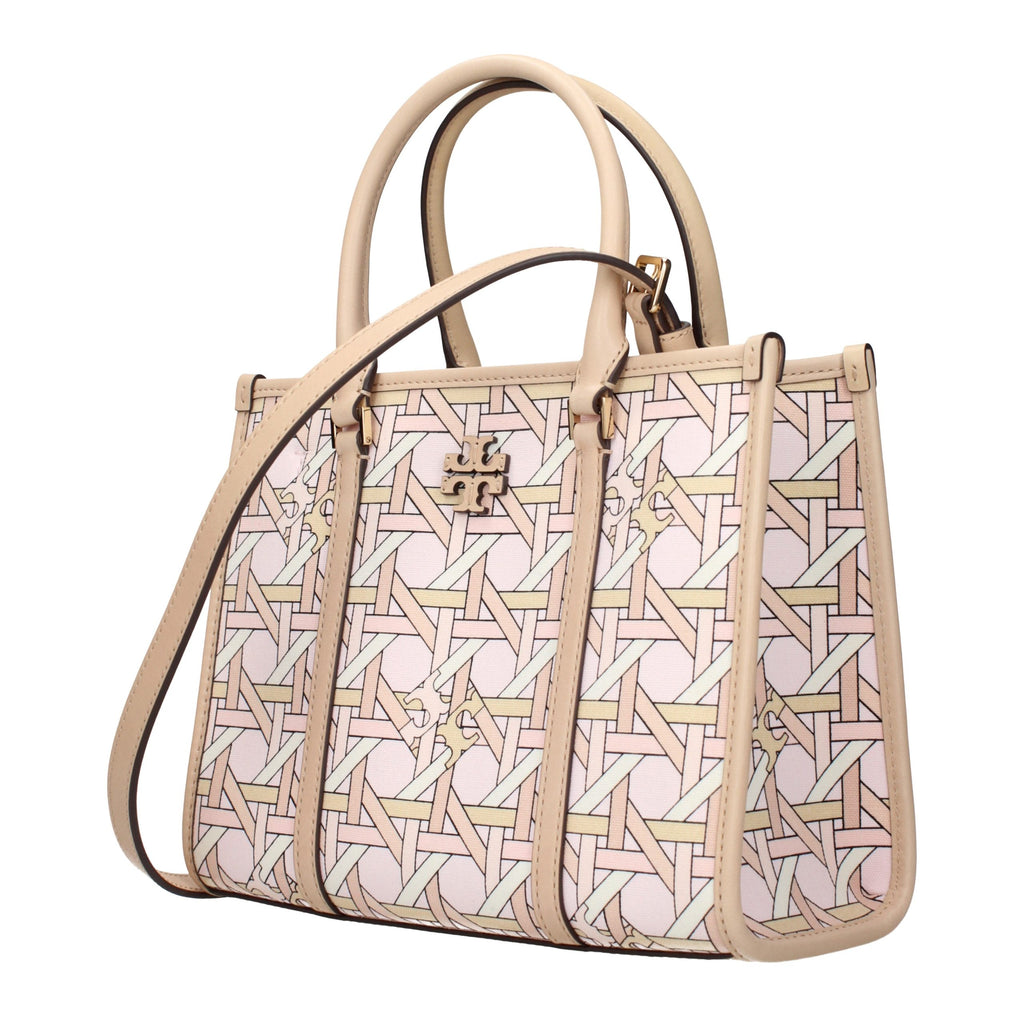 Tory Burch Handbag Pink Fabric Front Logo Adjustable Removable Strap