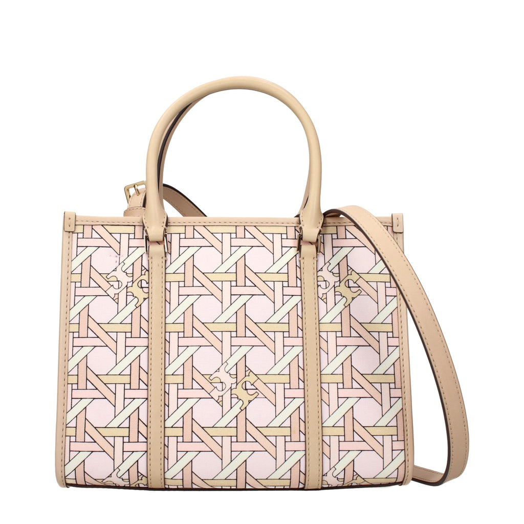 Tory Burch Handbag Pink Fabric Front Logo Adjustable Removable Strap