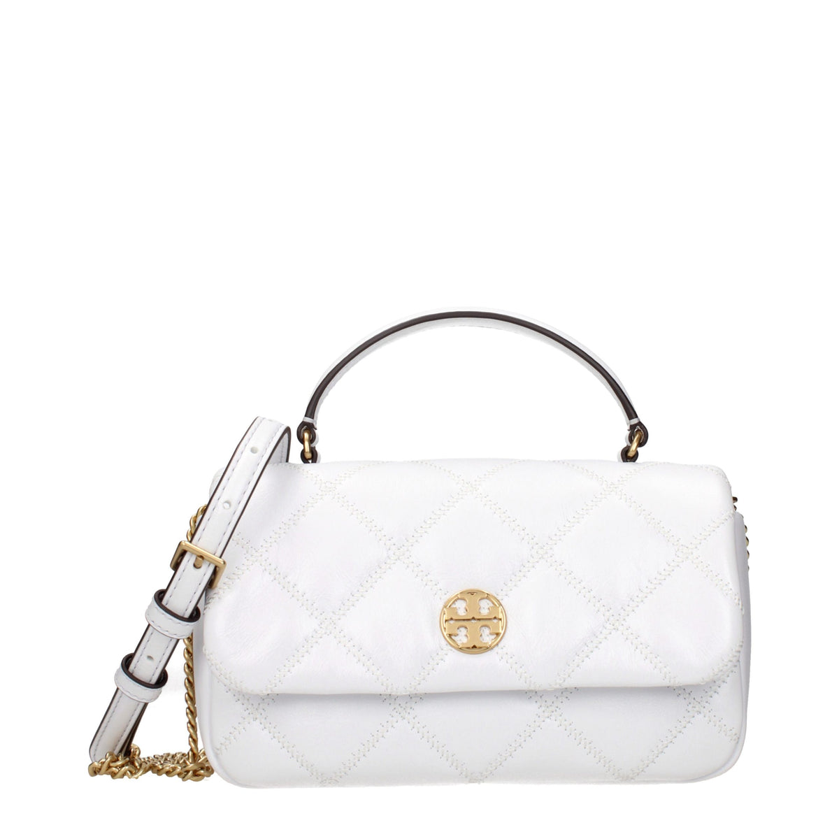 Tory Burch Leather Handbag White Front Logo Adjustable Strap