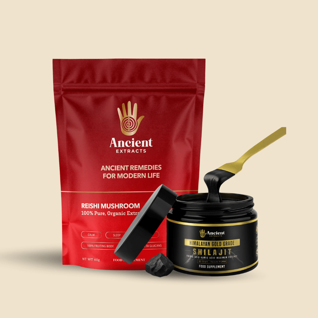 Ancient Extracts Detox Set - 80% Fulvic Acid Shilajit Resin & Reishi Mushroom Extract with 30% Beta Glucans