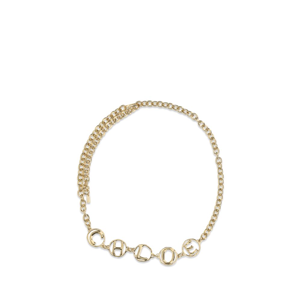 Chloé Script Jewelry Gold Calf Leather Bos Taurus Regular Belt