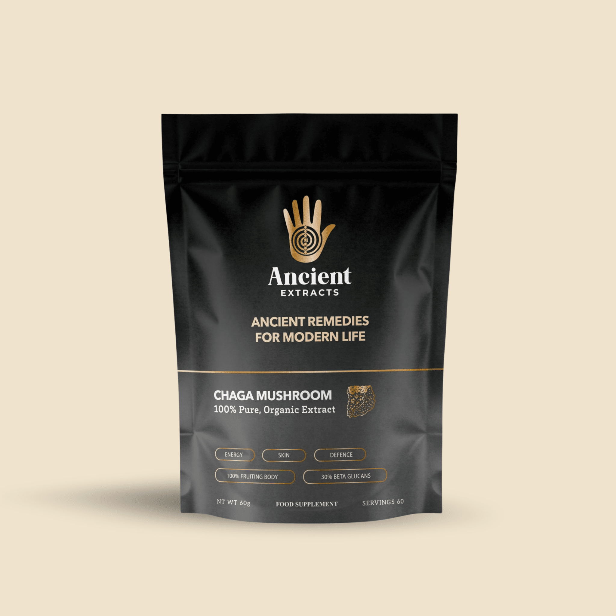 Ancient Extracts Chaga Mushroom Extract Powder 15:1 with 30% Beta Glucans