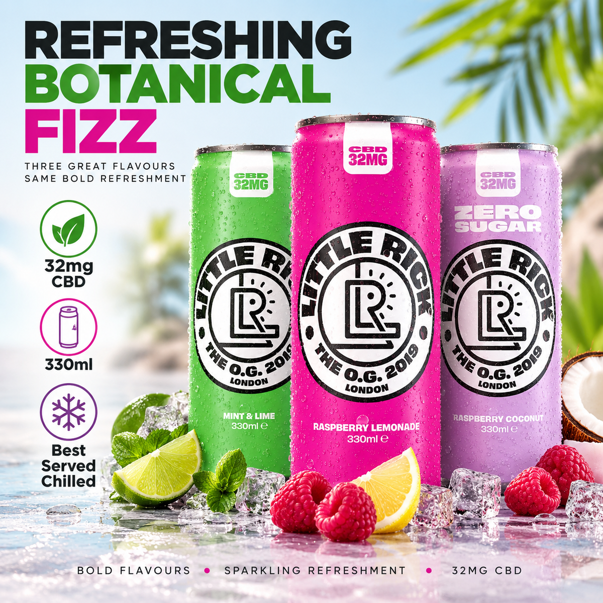 CBD Sparkling Drink by Little Rick 32mg with Tropical Botanical Flavours