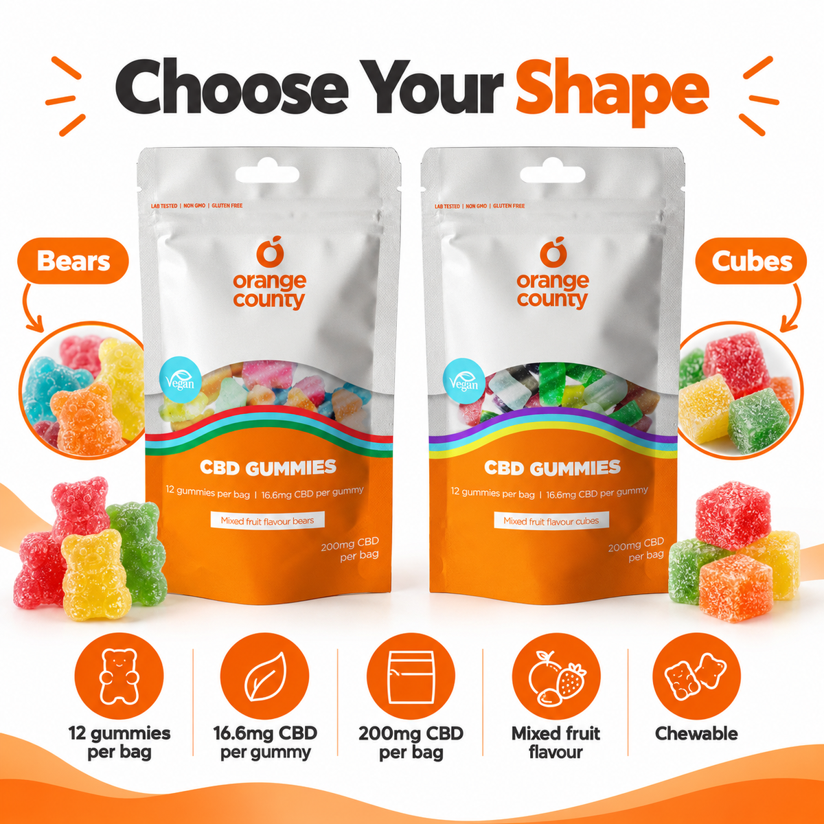 CBD Gummies by Orange County 200mg Grab Bag THC Free