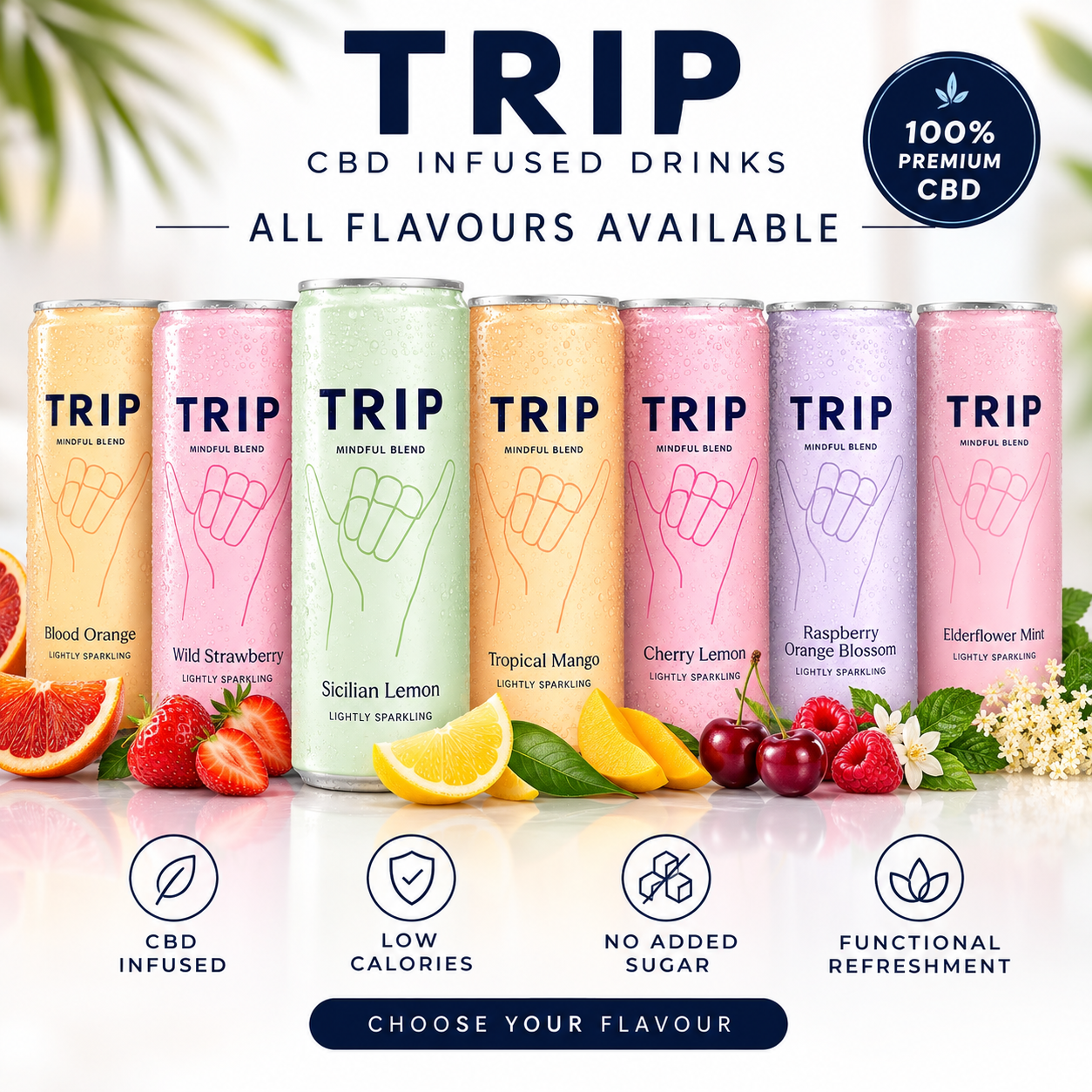 TRIP Sparkling Functional Drink 12 x 250ml CBD or Magnesium Flavour Choice