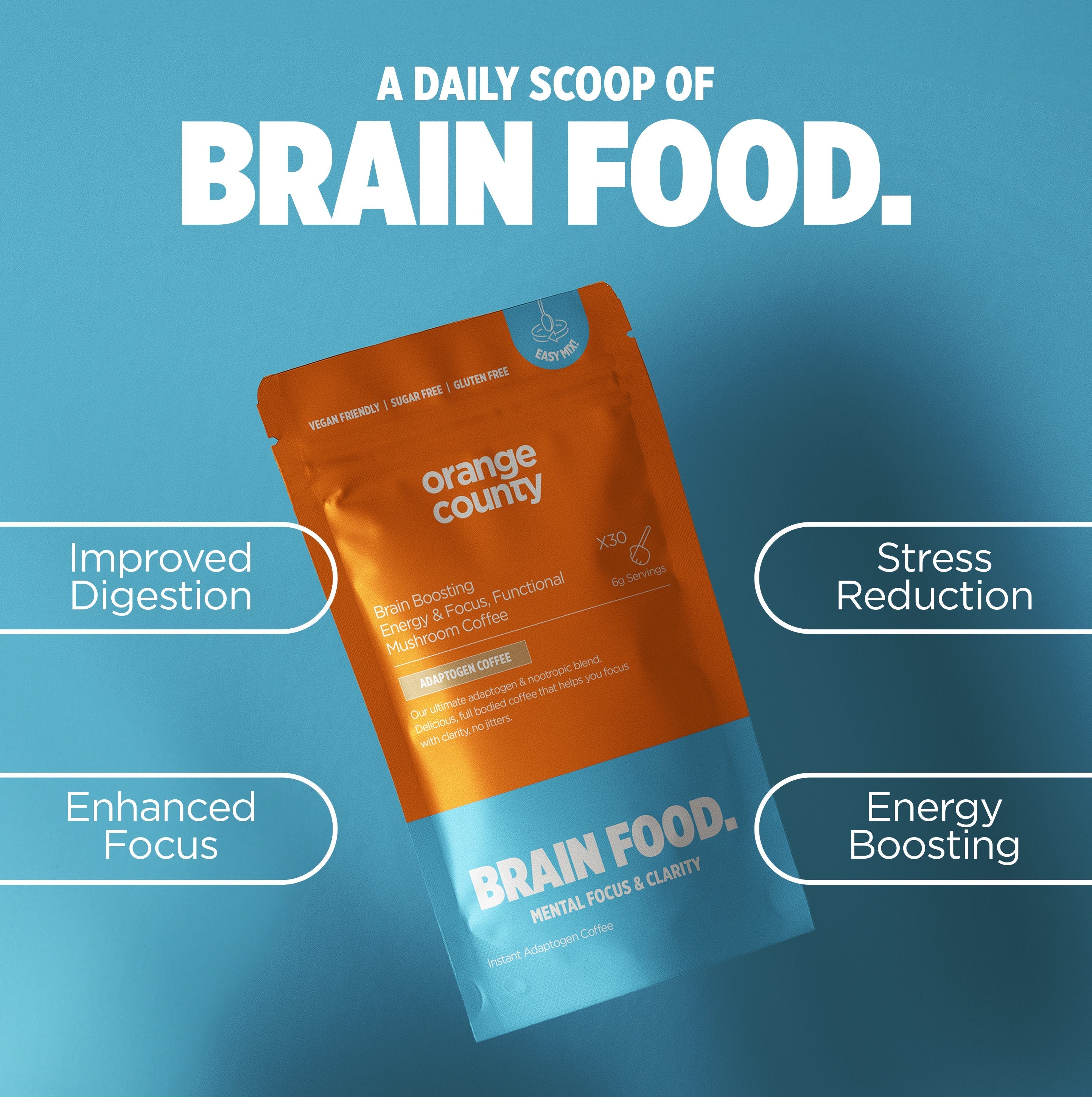 Orange County BRAIN FOOD Focus & Energy Mushroom Coffee Supplement