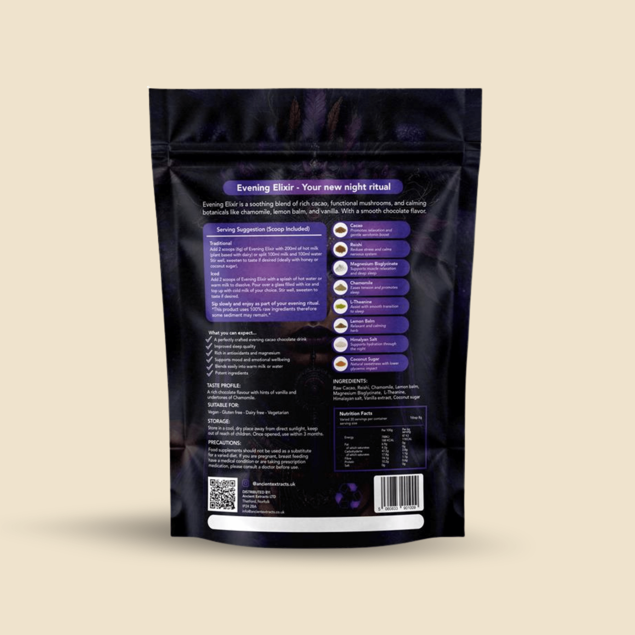 Ancient Extracts Evening Elixir Mushroom Cacao Drink Mix