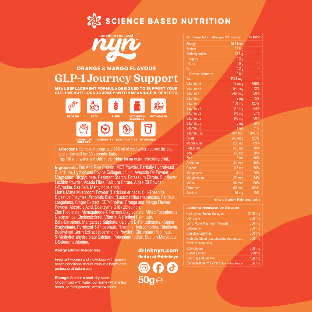 GLP-1 Journey Support Drink x10 by NYN High Protein Low Calorie