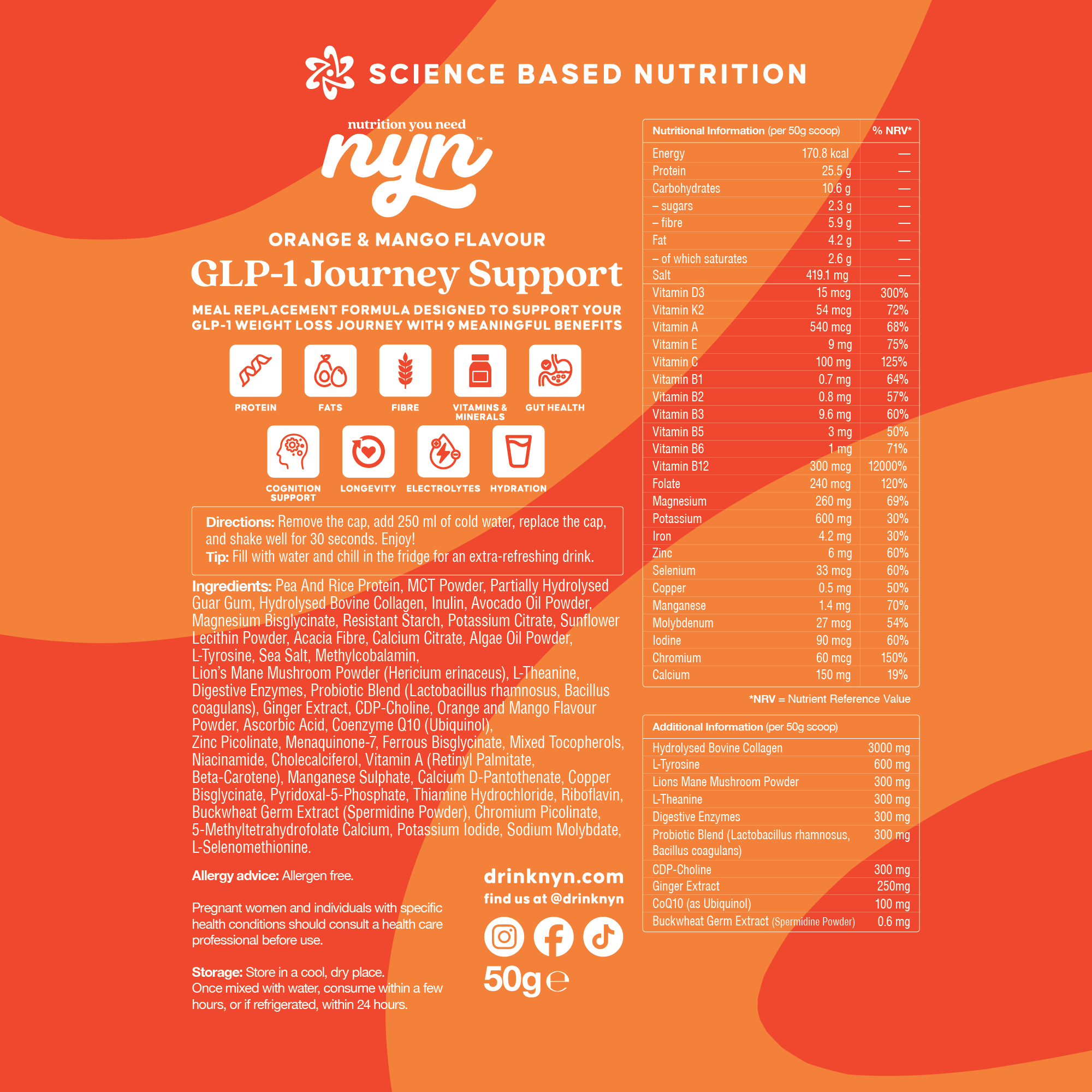 GLP-1 Journey Support Drink x10 by NYN High Protein Low Calorie