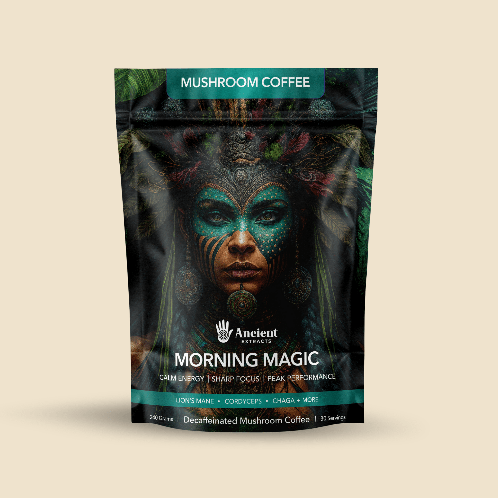 Ancient Extracts Morning Magic Mushroom Coffee - Naturally Decaffeinated, Vegan, Gluten-Free