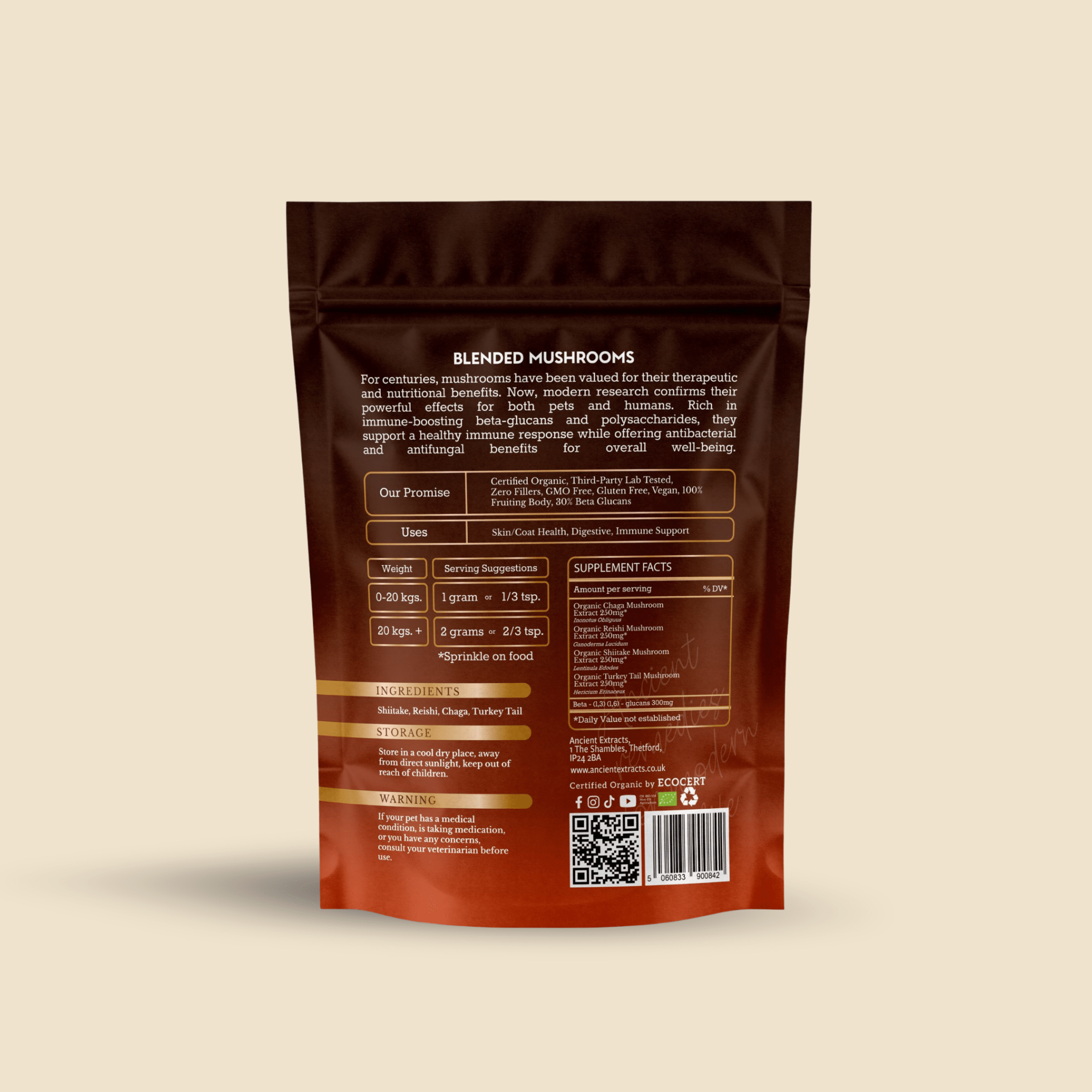 Ancient Extracts Mushroom Blend for Pets - 30% Beta-Glucans, Fruiting Body Extracts